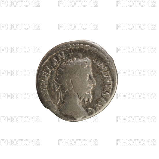Denarius, Marcus Aurelius (121–180; Roman emperor 161–180). Obverse: Head of Marcus Aurelius with a laurel wreath, right. Beaded border. Inscription: AVREL AN NINVS AVG (partially legible). Reverse: Salus seated facing left before an altar; in right hand she holds ears of corn above a snake coiled around the altar, left hand rests on the back of the seat. Legend (hardly legible): TR P XXXIII IMP X COS III PP. Date: 179. Roman Empire (27 BC–476). Rome. Coin; weight 2.78 g.