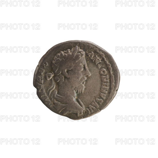 Denarius, Marcus Aurelius (121–180; Roman emperor 161–180). Obverse: Bust of Marcus Aurelius with a laurel wreath and drapery to the right; pearl border; inscription AV. M AVREL AN ONINVS AVG. Reverse: Victoria stands on a sphere facing left, holding a wreath in her right hand and a trophy in her left; inscription TR, III IMP X COS III PP. Date: 179. Roman Imperial coin, Rome. Weight: 2.88 g.