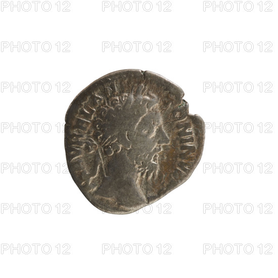 Denarius of Marcus Aurelius (121–180; Roman emperor 161–180). Obverse: Head of Marcus Aurelius with a laurel wreath, right; legend M AVREL A ... ONINVS. Reverse: Victoria standing on a sphere turned left, holding a wreath in her right hand and a trophy in her left; legend TR P XXXIII IMP ... COS III PP. Pearl border. Roman Empire (27 BC–476), Rome; coin; weight 2.76 g; axis 180°.