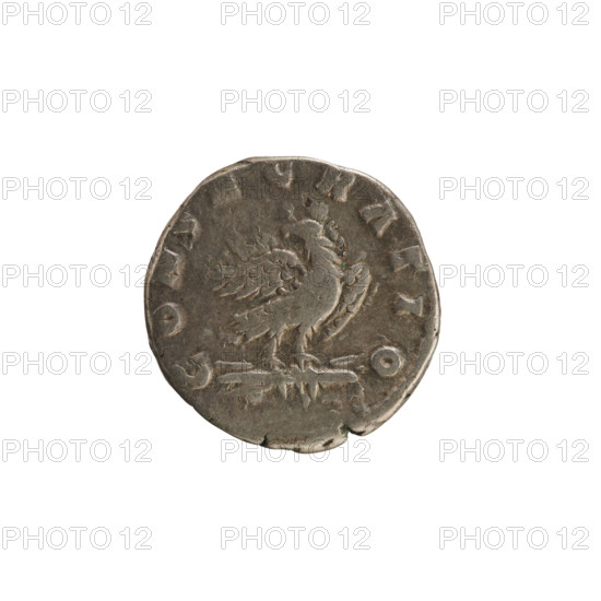 denarius, Marcus Aurelius (121–180; Roman emperor 161–180), (posthumous issue), Commodus (161–192; Roman emperor 177–192), eagles, Marcus Aurelius — iconography, busts, Commodus, imperial busts, eagle on a thunderbolt, altars, Aw. DIVVS M ANT ONINVS PIVS. Head of Marcus Aurelius. Pearled border. Rw. CON, ATIO. Eagle standing, facing right with head turned left, on a lightning bolt. Pearled border. 180, Roman Empire (27 BC–476), Rome, coin, weight 2.99 g