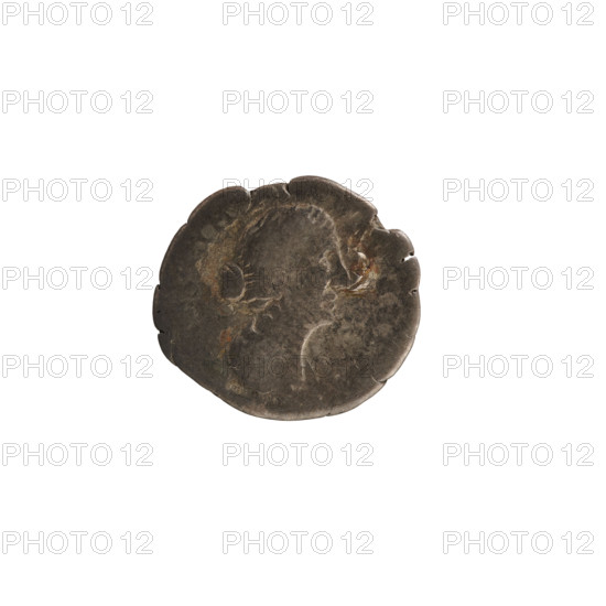 Denarius, Antoninus Pius (86–161; Roman emperor 138–161) and Faustina the Younger (c. 130–176; Roman empress 161–176). Obverse: Bust of the empress to the right in drapery, hair arranged in waves and tied in a bun at the back. Reverse: Spes (personification) stands turned left, holding a flower in her right hand and lifting the hem of her robe on the left. Dated 154–156. Roman Empire (27 BC–476), Rome. Coin; weight 2.83 g; axis 180°.