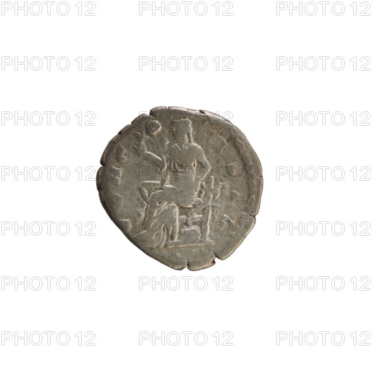 Denarius, Antoninus Pius (86–161; Roman emperor 138–161) and Faustina the Younger (ca. 130–176; Roman empress 161–176). Obverse: Bust of the empress in right, draped, hair arranged in waves and tied in a bun at the back of the head; pearled border. Inscription: FAVSTINA AVG P II AVG FIL. Reverse: Concordia seated turned left, holding a flower in her right hand and supporting her left on a cornucopia; a ball under the seat; pearled border. Roman Empire, AD 152–153. Coin; weight 2.92 g; axis 180°.