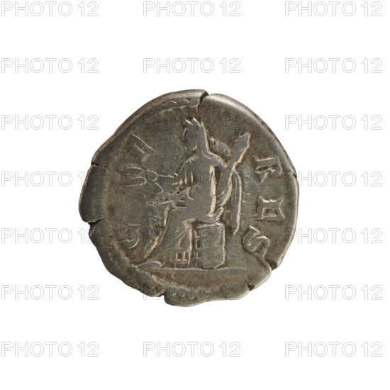 Denarius, Marcus Aurelius (121–180; Roman emperor 161–180) and Faustina the Younger (ca. 130–176; Roman empress 161–176). Silver coin, 161–176, Roman Empire (27 BC–476), Rome; weight 3.59 g, axis 180°. Obverse: FAVSTINA AVGVSTA — bust of the empress right, draped, hair in waves tied in a bun, pearl border. Reverse: C • E • RES — Ceres seated on a chest, left-facing, holding ears of corn in her right hand and a torch in her left; pearl border. Iconography: Ceres (mythology), imperial busts, ears of corn (attribute), torch (attribute).