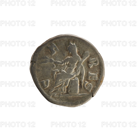 Denarius, Marcus Aurelius (121–180; Roman emperor 161–180) / Faustina the Younger (ca. 130–176; Roman empress 161–176). Obverse: FAVSTINA AVGVSTA — bust of the empress right, draped, hair in waves tied in a bun; pearl border. Reverse: C·E RES — Ceres seated on a chest left, holding ears of corn in right hand and a torch in left; pearl border. Iconography: Ceres, ears of corn (attribute), torch (attribute). Date: 161–176. Roman Empire. Rome. Coin; weight 3.05 g; axis 180°.