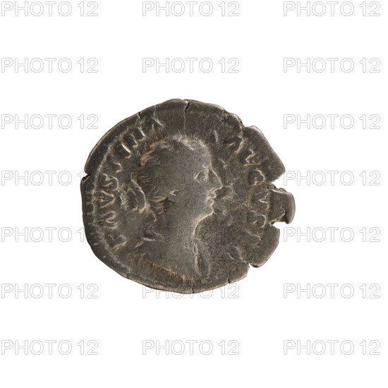 Denarius, Marcus Aurelius (121–180; Roman emperor 161–180) and Faustina the Younger (c.130–176; Roman empress 161–176). Busts; imperial numism. Obverse inscribed 'ADV. FAVSTINA AVGVSTA': bust of the empress right, draped, hair in waves tied in a bun, pearl border. Reverse inscribed 'DIANA LVCIF': Diana turned left holding a torch with both hands, pearl border. Date: 161–176. Roman Empire (27 BC–476). Rome. Coin; weight 3.07 g; axis 180°.