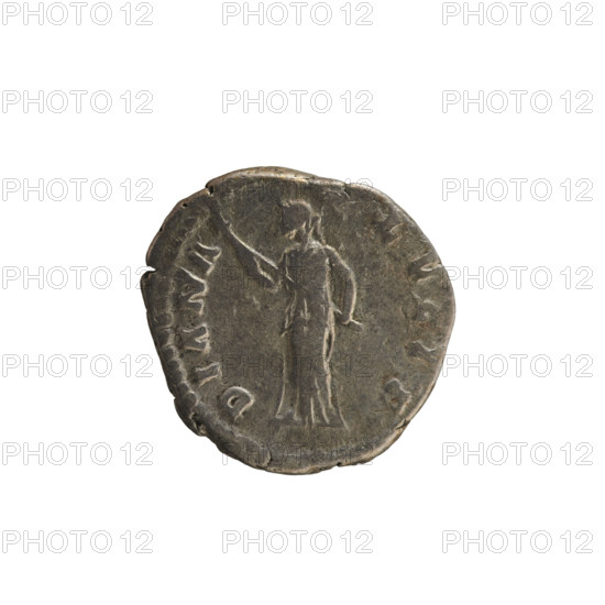Denarius, Marcus Aurelius (121–180; Roman emperor 161–180) and Faustina the Younger (ca. 130–176; Roman empress 161–176). Imperial bust of the empress in right drapery, hair arranged in waves and tied in a bun at the back of the head; pearl border. Reverse: DIANA LVCIF — Diana stands turned to the left, holding a torch with both hands; pearl border. Hoard find (Golub). Date: 161–176. Roman Empire (27 BC–476), Rome. Coin, weight 2.87 g, axis 180°.