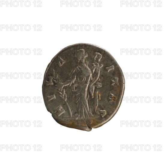Denarius: obverse inscribed FAVSINA AVGVSTA — draped bust of Faustina the Younger (ca. 130–176) to right, hair in waves tied in a bun, pearl border. Reverse inscribed HILARITAS — personification Hilaritas facing left, holding a long palm in right hand and a cornucopia in left, pearl border. Roman Empire, 161–176; Rome; silver coin; weight 3.11 g.