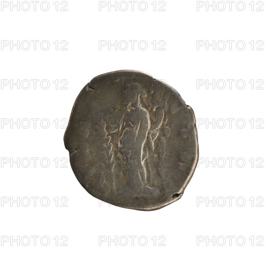 Denarius, Marcus Aurelius (121–180; Roman emperor 161–180) and Faustina the Younger (ca. 130–176; Roman empress 161–176). Obverse: bust of the empress on the right in drapery, with hair arranged in waves and tied in a bun at the back of the head; inscription fragment 'FAVSTINA AVGVSTA' (only lower parts of letters visible). Reverse: HILARITAS (poorly legible) — Hilaritas stands facing left, holding a long palm in her right hand and a cornucopia in her left. Iconography: imperial busts, cornucopia (attribute), Hilaritas (personification), palm branches (attribute). Coin dated 161–176, Roman Empire (27 BC–476), Rome; weight 2.99 g.