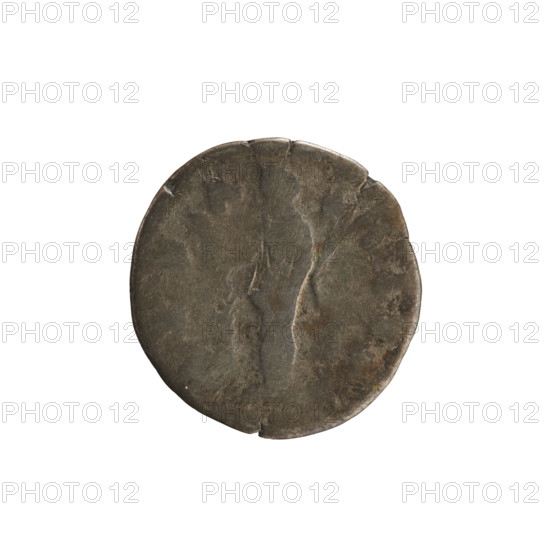 Denarius, Marcus Aurelius (121–180; Roman emperor 161–180) and Faustina the Younger (ca. 130–176; Roman empress 161–176). Obverse: FAVSTINA AVGVSTA — bust of the empress right, in drapery, hair in waves tied in a bun, pearl border. Reverse: (traces of a legend) Hilaritas stands facing left, holding a long palm in her right hand and a cornucopia in her left. 161–176 CE, Roman Empire (27 BC–476), Rome. Coin; weight 2.89 g; axis 180°.