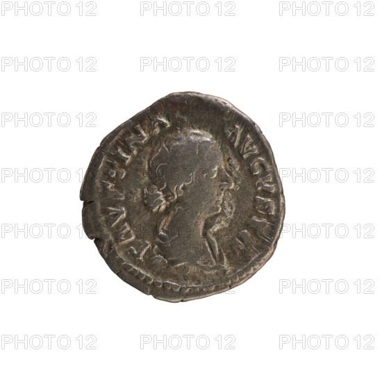 Denarius, Marcus Aurelius (121–180; Roman emperor 161–180) and Faustina the Younger (ca. 130–176; Roman empress 161–176). Obverse: AV. FAVSTINA AVGVSTA — Bust of the Empress right, in drapery, hair in waves tied in a bun; pearl border. Reverse: VENVGENETRIX — Venus in military dress stands turned left, holds Victoria in right raised hand, rests left on a shield; pearl border. Date: 161–176 CE, Roman Empire. Rome. Coin, weight 3.11 g, axis 180°.