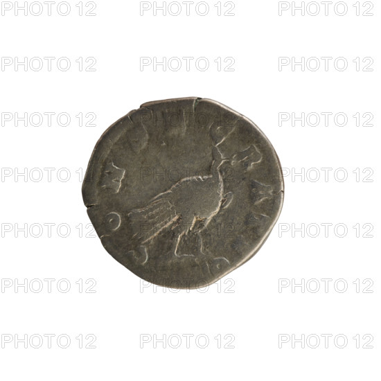 Denarius, Marcus Aurelius (121–180; Roman emperor 161–180) and Faustina the Younger (ca. 130–176; Roman empress 161–176, posthumously). Obverse: DIVA FAVSTINA PIA — draped bust of the empress to right, hair in waves tied in a bun, pearl border. Reverse: CONSECRATIO — peacock standing facing right, pearl border. Date: 176–180. Roman Empire (27 BC–476). Rome. Coin; weight 2.85 g.