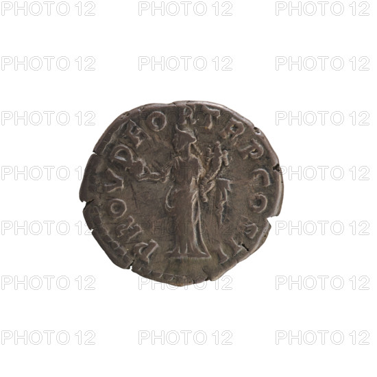 Denarius, Lucius Verus (130–169; Roman emperor 161–169). Obverse: Emperor's head right, pearl border, inscription 'IMP L AVREL VERVS AVG'. Reverse: Providentia standing left, holding a sphere in her right hand and a cornucopia in her left, pearl border, inscription 'PROV DEOR TR P COS II'. 161 CE, Roman Empire (27 BC–476), Rome. Coin, weight 3.20 g.
