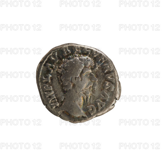 Denarius of Lucius Verus (130–169; Roman emperor 161–169). Obverse: bust of Lucius Verus facing right with pearl border, inscription 'IMP L AVREL VERVS AVG'. Reverse: Providentia standing left, holding a sphere in her right hand and a cornucopia in her left, pearl border, inscription 'PROV DEOR TR P COS II'. Roman Empire, 161. Coin (silver), weight 3.18 g, axis 180 degrees.