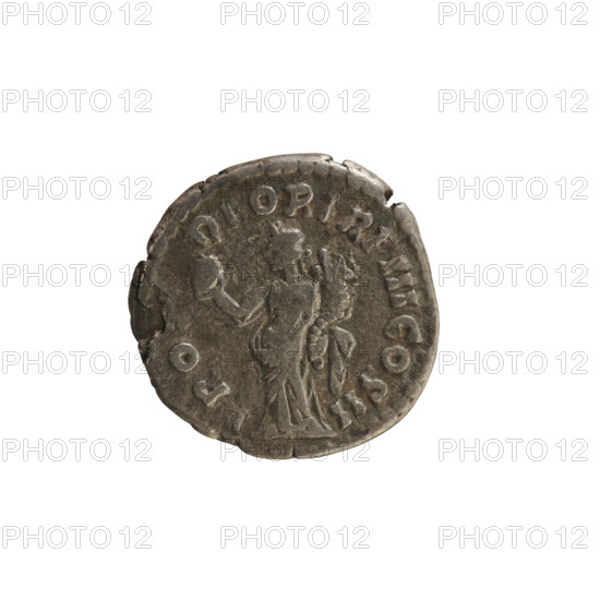 Denarius of Lucius Verus (130–169; Roman emperor 161–169). Obverse: Emperor's bust right; legend 'IMP L VERVS AVG' with pearl border. Reverse: Providentia standing left, holding a sphere in her raised right hand and a cornucopia in her left; legend 'PRO DEOR TR P III COS II' with pearl border. Roman Empire, 162–163. Coin, weight 2.96 g, axis 180°.