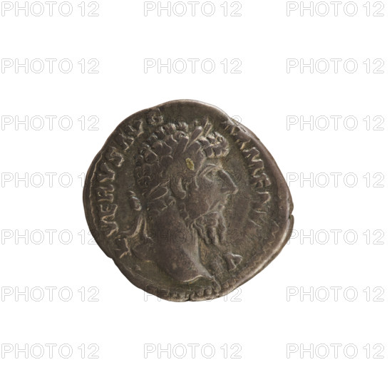 denarius; Lucius Verus (130–169; Roman emperor 161–169); obverse: emperor's head right with laurel wreath, pearl border, inscription 'L. VERVS AVG ARME, VS'; reverse: Mars in military attire standing right, holding spear in right hand, left hand on shield, pearl border, inscription 'TR P IIII IMP II COS II'; iconography: imperial bust, Mars, spear (attribute), shield (attribute); date: 163–164; Roman Empire (27 BC–476); Rome; coin; weight 3.16 g; axis 180°