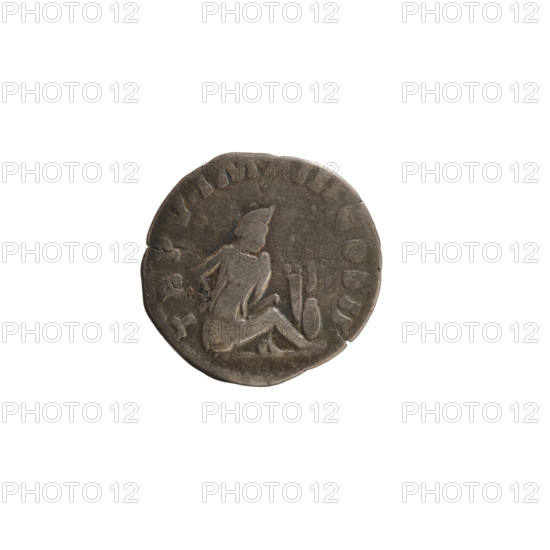 Denarius, Lucius Verus (130–169; Roman emperor 161–169). Obverse: Emperor's head right, laurel wreath; pearl border; inscription VERVS AVG ARM PARTH MAX. Reverse: Seated Parthian prisoner facing right, hands tied behind his back, at his feet a quiver, bow and weapons; pearl border; inscription TR P V IMP III COS II. Roman Empire, 165. Rome. Coin; weight 3.10 g; axis 180 degrees.