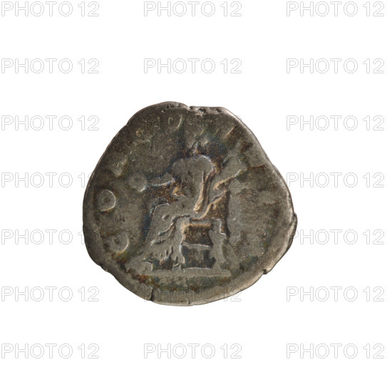 Denarius of Lucius Verus (130–169) and Lucilla (149–182), c. 164–169. Obverse: Bust of Lucilla right, hair arranged in waves and tied in a bun at the back, pearl border; inscription ADV. LVCIL, AVGVSTA. Reverse: CONCORDIA—Concordia seated facing left, holding a patera in her right hand and a cornucopia in her left, pearl border. Silver coin, weight 2.84 g; Roman Empire, Rome.