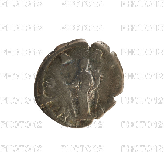 Denarius, Lucius Verus (130–169; Roman emperor 161–169) and Lucilla (149–182; Roman empress 164–169). Obverse: Bust of Lucilla right, hair styled in waves and tied in a bun at the back of the head; pearl border; inscription 'ADV. LVCILLA V'. Reverse: HILARITAS stands facing left, holding a long palm in her right hand and a cornucopia in her left; pearl border; inscription 'HIL A RIT'. Date: 164–169 CE. Roman Empire. Rome. Coin; weight 2.20 g; axis 180°.