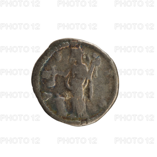 Denarius, Lucius Verus (130–169, Roman emperor 161–169) and Lucilla (149–182, Roman empress 164–169). Obverse: Bust of Lucilla to the right, hair arranged in waves and tied in a bun at the back of the head; pearl border; inscription: 'ADV. LVCILLAE AVG ANTONINI AV'. Reverse: Vesta standing facing left, right hand raised holding a simpulum over a burning altar, left hand holding a palladium; pearl border; inscription: 'VESTA'. Date: 164–169. Roman Empire (27 BC–476). Coin (denarius). Weight: 3.25 g. Axis: 180°.