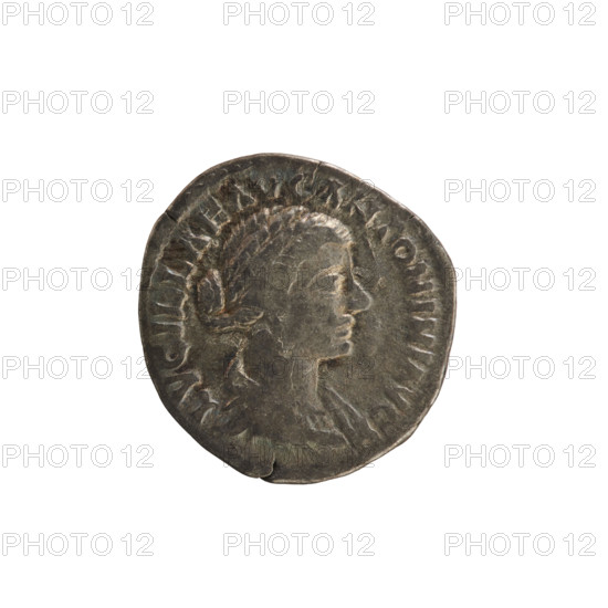 Denarius, Lucius Verus (130–169, Roman emperor 161–169) and Lucilla (149–182, Roman empress 164–169). Obverse: bust of Lucilla to the right; hair arranged in waves and tied in a bun at the back of the head; pearl border; inscription ADV. LVCILLAE AVG ANTONINI AV. Reverse: Vesta standing left, right hand raised holding a simpulum over a burning altar, left hand holding a palladium; pearl border; legend V E S T. Date: 164–169. Roman Empire. Rome. Coin; weight 3.04 g; axis 180°.