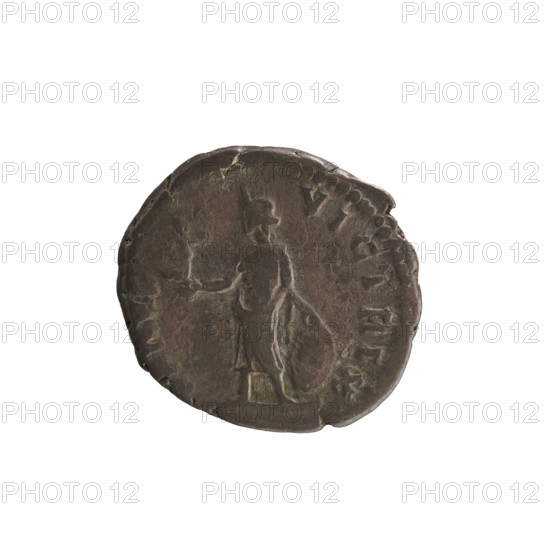 Denarius, Lucius Verus (130–169; Roman emperor 161–169) and Lucilla (149–182; Roman empress 164–169). Obverse: Bust of Lucilla right, hair styled in waves and tied in a bun at the back of the head; pearl border; inscription ADV. LVCILLA AVGVSTA. Reverse: NVS VICTRIX — Venus stands facing left, holding Victoria in her raised right hand, resting her left hand on a shield; pearl border. Iconography: imperial busts, Venus (mythology), Victoria (attribute), shield (attribute). Hoard find (Golub). Date: 164–169 CE. Roman Empire (27 BC–476). Rome. Coin; weight 2.90 g.