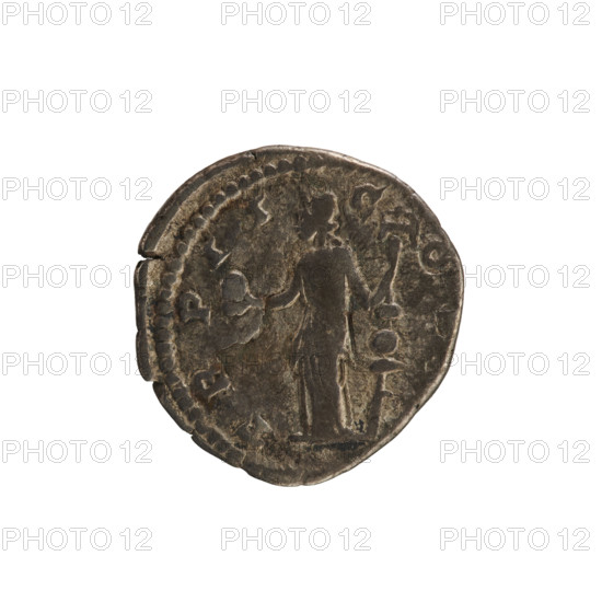 denarius, Marcus Aurelius (121–180; Roman emperor 161–180), Marcus Aurelius (121–180; Roman emperor 161–180), imperial busts, Commodus (161–192; Roman emperor 177–192) - iconography, sphere (attribute), Fides (Fidelity; personification), banner (attribute). Obv. IMP L AVREL COMMO DVS, SARM Head of Commodus with a laurel wreath to the right. Rv. TR P I, Fides Militum stands facing left, holding a sphere in his raised right hand, a standard in his left hand. Pearl border. 177, Rome, Roman Empire (27 BC–476), coin, weight 2.87 g