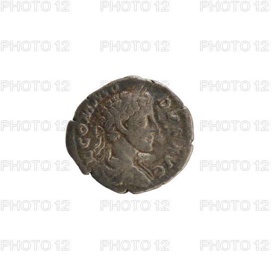 denarius, Marcus Aurelius (121-180; Roman emperor 161-180), busts, Marcus Aurelius (121-180; Roman emperor 161-180), treasures (numism.), imperial busts, Commodus (161-192; Roman emperor 177-192) - iconography, Salus (personification), branch (attribute), snake (attribute). Obv. COMMODUS AVG Bust of Commodus right, with laurel wreath, armor and drapery. Pearl border. Rev. COS R P Salus sits facing left, holds a branch in her raised right hand, rests her left elbow on the back of the seat, a snake at her feet. 177–178, Roman Empire (27 BC–476), Rome, coin, weight 3.10 g