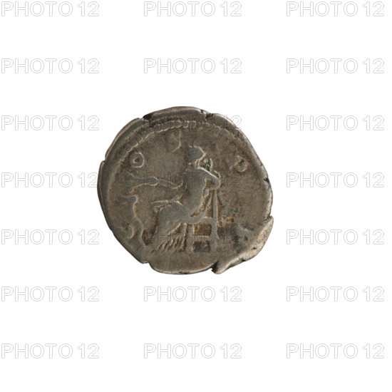 denarius, Marcus Aurelius (121–180; Roman emperor 161–180), busts, Marcus Aurelius (121–180; Roman emperor 161–180), treasures (numism.), imperial busts, Commodus (161–192; Roman emperor 177–192) - iconography, Salus (personification), branch (attribute), snake (attribute), Obv. L. COMMODO S. AVG. Bust of Commodus to right, with laurel wreath, armor and drapery. Pearl border. Rev. COS. III. Salus sits facing left, holds a branch in her raised right hand, rests her left elbow on the back of the seat, a snake at her feet. Pearl border. 177–178, Roman Empire (27 BC–476), Rome, coin, weight 3.10 g