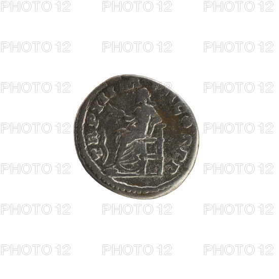 Denarius, Marcus Aurelius (121–180; Roman emperor 161–180). Obverse: head of Commodus in a laurel wreath facing right; pearl border. Inscription: 'L AVREL COM MODVS AVG'. Reverse: Salus seated left, holding a branch in her raised right hand, left elbow resting on the seat, a snake at her feet; pearl border. Inscription: 'TR P III IMP II COS PP'. Date: 178. Roman Empire (27 BC–476), Rome. Coin; weight 2.76 g; axis 180°.