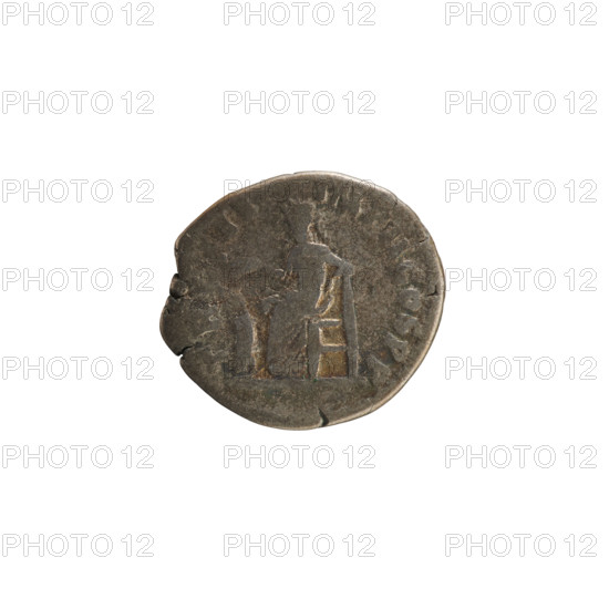 Denarius, Marcus Aurelius (121–180; Roman emperor 161–180). Obverse: Bust of Commodus (161–192; Roman emperor 177–192) right, wearing a laurel wreath, armor and drapery; legend L AVREL COM MODV. Pearl border. Reverse: Salus seated facing left, holding a branch in her right raised hand, left elbow resting on the seat, a snake at her feet; legend TR P III IMP II COS PP. Hoard find context noted. Date: 178. Roman Empire (27 BC–476), Rome. Coin; weight 2.75 g; axis 180°.