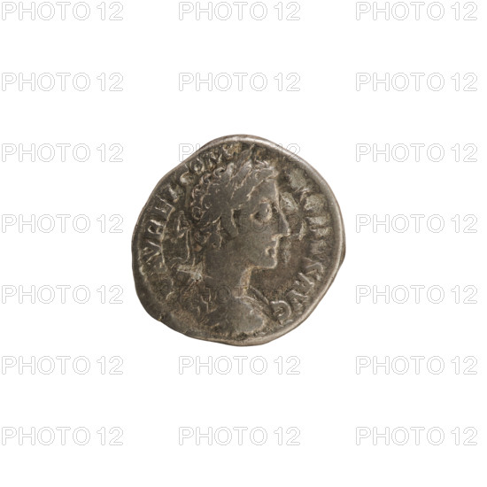 denarius, Marcus Aurelius (121–180; Roman emperor 161–180), busts, imperial busts, Marcus Aurelius (121–180; Roman emperor 161–180); Commodus (161–192; Roman emperor 177–192) - iconography; Fortuna (personification) with cornucopia and rudder. Obv. L AVREL COM S AVG — Bust of Commodus to right, with laurel wreath and drapery. Pearl border. Rv. TR P IIII IMP III COS II PP — Fortuna seated left, holding a rudder in her right hand and a cornucopia in her left. 179, Roman Empire (27 BC–476), Rome; coin; weight 2.91 g; axis 180°