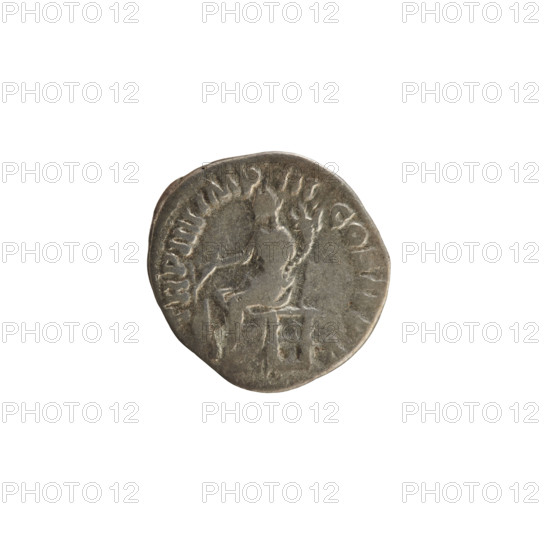 Denarius, Marcus Aurelius (121–180; Roman emperor 161–180). Obverse: Bust of Commodus in right, with a laurel wreath and drapery. Pearl border. Inscription: L AVREL COM S AVG. Reverse: Fortuna seated left, holding a rudder in her right hand and a cornucopia in her left. Inscription: TR P IIII IMP III COS II PP. Date: 179. Roman Empire (27 BC–476), Rome. Coin; weight 2.91 g; axis 180°.