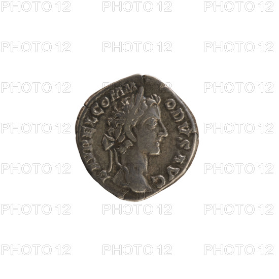 Denarius of Commodus (161–192), obverse: head of Commodus right, laurel wreath, pearled border, legend 'L AVREL COMM ODVS AVG'; reverse: Victoria strides left, holding a wreath in her right raised hand and a palm in her left, pearled border, legend 'TR P IIII IMP III COS II PP'. Roman Empire, Rome, 179, silver coin (denarius), weight 2.94 g, axis 180°.