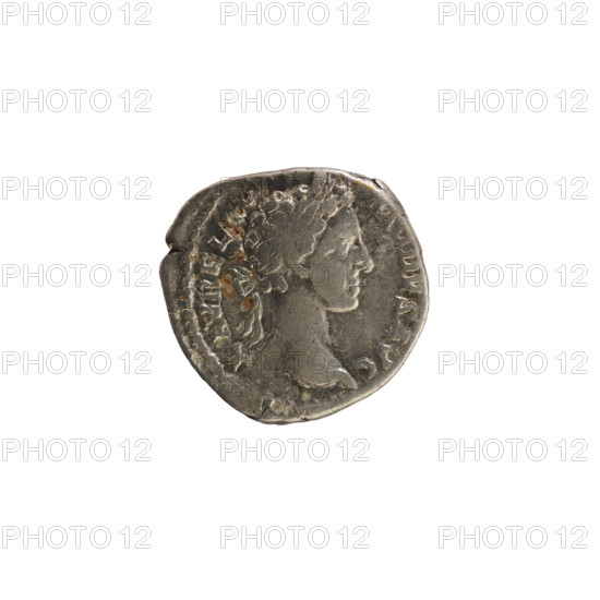 Denarius; Marcus Aurelius (121–180, Roman emperor 161–180); busts; imperial busts; treasure from Golub (numism.); Marcus Aurelius (121–180, Roman emperor 161–180); Commodus (161–192, Roman emperor 177–192) — iconography; Salus (personification); treasures (numism.); twig (attribute); snake (attribute). Obv. L·AVREL·MODVS·AVG Head of Commodus right, laurel wreath. Pearly border. Rev. TR P IIII · IMP II · COS II · PP Salus seated facing left, holds a branch in her right raised hand, left elbow on seat back, snake in front. 179; Roman Empire (27 BC–476); Rome; coin; weight 3.23 g.