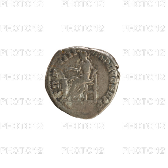 Denarius, Marcus Aurelius (121–180; Roman emperor 161–180). Obverse: head of Commodus in right, wearing laurel wreath; pearly border; inscription 'L AVREL MODVS AVG'. Reverse: Salus seated facing left, holding a branch in her raised right hand, left elbow on the back of the seat, with a snake in front; pearly border; inscription 'TR P IIII IMP II COS II PP'. Treasure from Golub (numism.) noted. Roman Empire, 179 CE. Coin; weight 3.23 g.