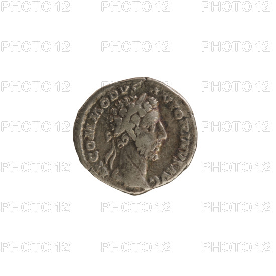 denarius, Commodus (161–192; Roman emperor 177–192); obverse: M COMMODVS ANTONINVS AVG — Emperor's head right, laurel wreath; pearly border. Reverse: LIB AVG IIII TR P VI IMP IIII COS III PP — Liberalitas facing left, holding an abacus in her raised right hand and a cornucopia in her left; pearl border. Golub treasure (numism.) and treasures (numism.) removed. Roman Empire (27 BC–476), Rome; coin; weight 3.29 g; axis 180°; imperial busts; iconography: Commodus; attributes: cornucopia, abacus.