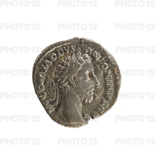 denarius, Commodus (161–192; Roman emperor 177–192); imperial bust; iconography: cornucopia (attribute), twig (attribute), Pax (personification). Obv. M COMMODVS ANTONINVS AV: Emperor's head right, with laurel wreath. Pearly border. Rev. TR P VI COS III P P: Pax stands facing left, holding a branch in his right hand and a cornucopia in his left. Roman Empire (27 BC–476), Rome; coin; weight 3.06 g; axis 180°; 181.