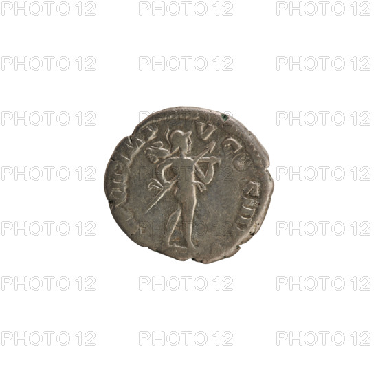 Denarius, Commodus (161–192 CE). Obverse: laureate imperial bust right; inscription fragment 'AVM COMMODVS NTONINVS AVG' (second part poorly legible). Pearl border. Reverse: naked Mars strides right, holding a spear in his right hand and a trophy in his left; inscription 'IMP V COS III'. Rome, Roman Empire (27 BC–476 CE). Coin; weight 3.32 g.
