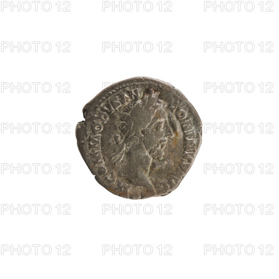 Denarius of Commodus (161–192; Roman emperor 177–192). Obverse: Emperor's bust right, with laurel wreath; legend 'M COMMODVS AN[...]' (pearly border). Reverse: Providentia standing left, holding a wand above an orb in her right hand and a scepter in her left; legend 'TR P VII IMP V COS III PP' (pearl border). Roman Imperial coin, Rome, weight 2.51 g, 182.