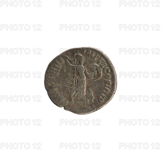 Denarius of Commodus (reign 177–192). Obverse: laureate, draped bust of the emperor right; legend M COMMO... TON AVG PIVS. Reverse: Minerva striding right, throwing a javelin in her right hand, holding a shield in her left, with an owl at her feet; legend PM TR P VIIII IMP VI COS IIII PP. Silver coin (denarius), weight 2.93 g; dated 183–184. Roman Imperial iconography, attributes: shield, spear/javelin, owl.