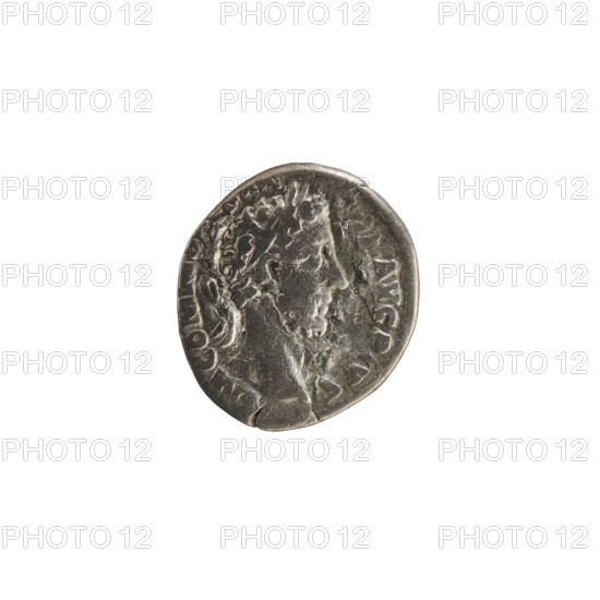 denarius, Commodus (161–192; Roman emperor 177–192); obverse: Emperor's head right with laurel wreath, legend 'M COMM AVG PVS'; reverse: Minerva strides right, throws a javelin with right hand, holds a shield in left, legend 'TR P VIII IMP VI COS IIII PP'; pearl border; iconography: imperial busts, Minerva (mythology), Minerva throwing a spear; Roman Empire (27 BC–476), Rome; coin; weight 2.34 g; axis 180 degrees.