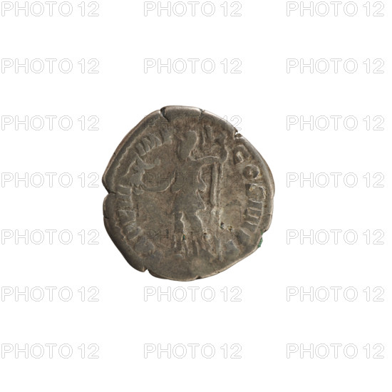 Denarius, Commodus (161–192; Roman emperor 177–192). Obverse: Emperor's head right, laurel wreath; legend M COMMOD ANT•O? (partial). Pearl border. Reverse: ROMA in military costume standing left, holding Victoria in raised right hand and a spear vertically in left; legend TR P VIII IMP VI COS IIII PP. Attributes: spear, Victoria. Hoard find noted (Golub). Roman Empire (27 BC–476). Coin, weight 3.41 g, axis 180°.