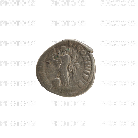 Denarius, Commodus (161–192; Roman emperor 177–192). Obverse: M COMMODVS TON AVG PIVS — bust of the emperor right, wearing a laurel wreath; pearled border. Reverse: PM TR P, P VI COS IIII PP — Felicitas standing left, holding a caduceus in her raised right hand and a cornucopia in her left, with a modius before her; pearled border. Iconography: imperial bust, Felicitas (personification), caduceus, cornucopia. Date: 183–184 CE. Roman Empire, Rome. Coin; weight 2.63 g; axis 180°.