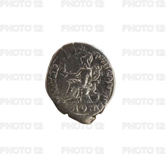 Denarius, Commodus (161–192; Roman emperor 177–192). Obverse: Emperor's head right, wearing a laurel wreath; legend COMM ANT AVG P BRIT; pearl border. Reverse: ROMA seated facing left, holding Victoria in her right hand and a cornucopia in her left; legend PM TR P X IMP VII COS IIII PP, ROM below; pearl border. Iconography: imperial bust, Roma (mythology), cornucopia, Victoria. Roman Empire, ca. 184–185. Coin; weight 3.51 g.