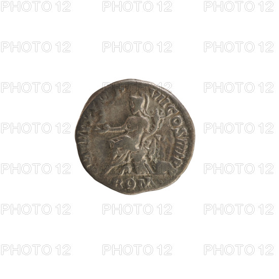 denarius, Commodus (161–192; Roman emperor 177–192); imperial busts; Roma (mythology); cornucopia (attribute); Victoria (attribute). Obv. COMM ANT AVG P BRI — Emperor's head right, wearing a laurel wreath; pearled border. Rev. PM TR P VIIII IMP VII COS IIII PP — Roma seated left, holding Victoria in her right hand and a cornucopia in her left; ROM below the line; pearled border. 184–185; Roman Empire (27 BC–476); Rome; coin; weight 2.84 g.