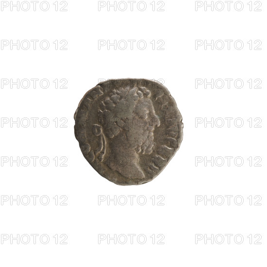Denarius of Commodus (reigned 177–192 CE). Obverse: Emperor's bust right, wearing a laurel wreath; legend: M COMM ANT EL AVG BRIT. Reverse: Felicitas standing left, holding Victoria in her right hand and a long caduceus in her left; legend: FEL AVG, IMP VII COS V PP. Roman coin, Rome, weight 2.12 g, 185 (date/issue).