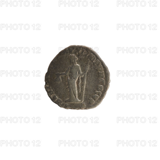 Denarius of Commodus (161–192; Roman emperor 177–192). Obverse: emperor's head right, laurel wreath; legend M COMM ANT EL AVG BRIT. Reverse: Felicitas standing left, holding Victoria in raised right hand and a long caduceus in left; legend FEL AVG, IMP VII COS V PP. Imperial Roman coin, Rome, weight 2.12 g, 185.