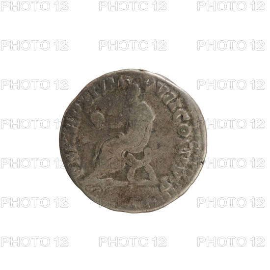 Denarius of Commodus (161–192; Roman emperor 177–192). Obverse: laureate head of the emperor right; legend M COMM ANT P FEL AVG BRIT. Reverse: emperor seated left on a curule chair holding a globe; legend PM TR P XI IMP P VII COS V PP. Pearled border. Roman Empire, 185 CE. Silver coin, weight 3.28 g, axis 180°.