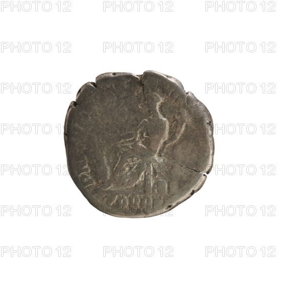 Denarius of Commodus (161–192 CE), Roman Empire, Rome. Obverse: Emperor's bust right, laurel wreath; pearled border; inscribed COM. Reverse: Fortuna seated left, holding a rudder in her right hand and a cornucopia in her left, wheel beneath her seat; legend FOR R below the line; pearled border. Silver coin, weight 2.97 g.