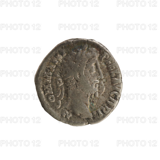 Denarius of Commodus (reigned 177–192 AD). Obverse: Laureate head of the emperor right; legend M COMM P FEL AVG BRI. Reverse: Pietas standing left before a burning altar, right hand raised holding a patera, left hand holding a ciborium; legend AVCT PIET PM TR P XII IMP VIII COS V PP. Pearled border. Roman Empire, dated 186–187 AD. Coin, Rome; weight 3.32 g.